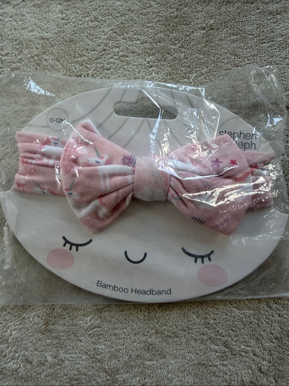 Pink Bamboo Bow Headband with Unicorn Print - Stephen Joseph